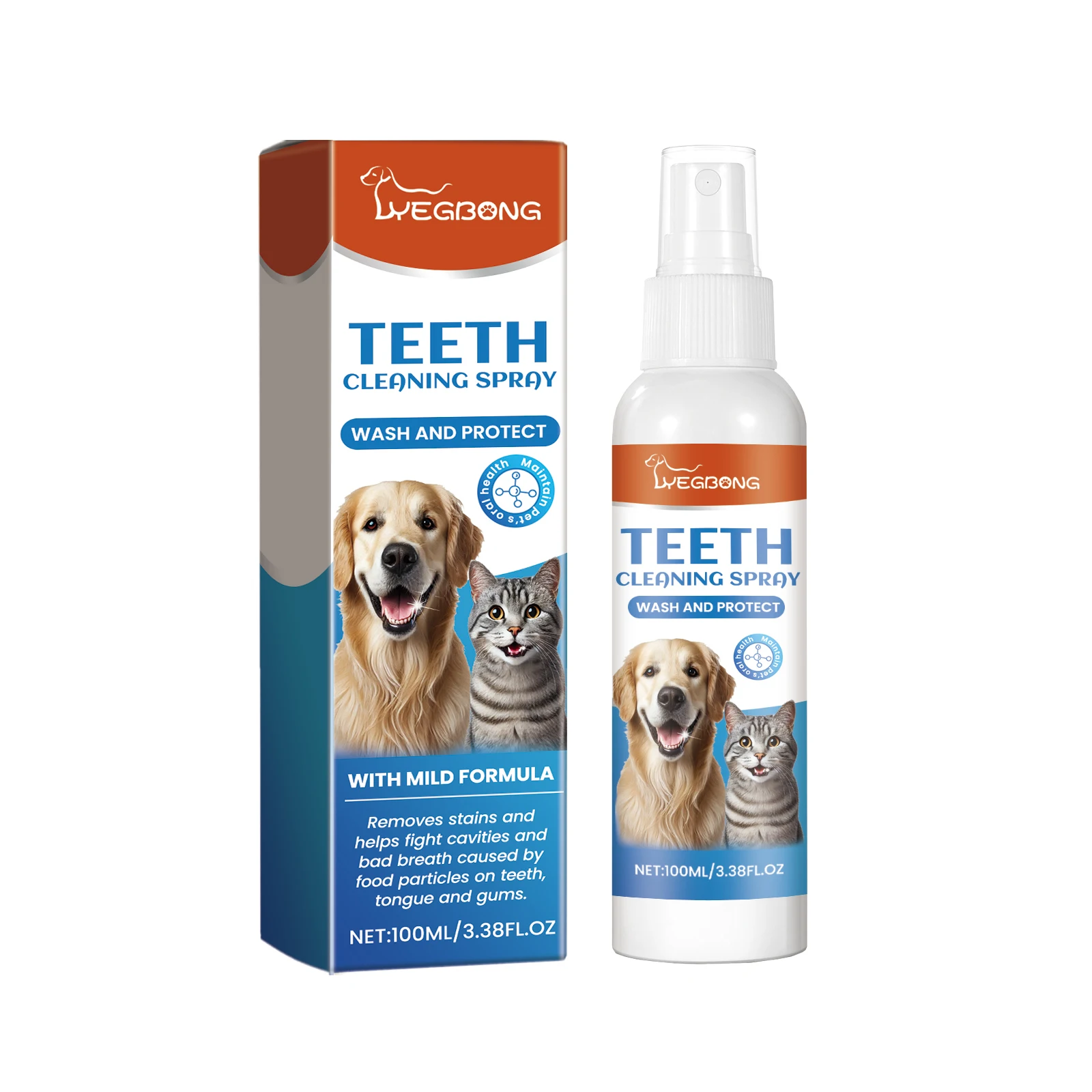 

Yegbong Pet Breath Spray Cleaning Teeth Tartar Peculiar Smell Lasting Fresh Care