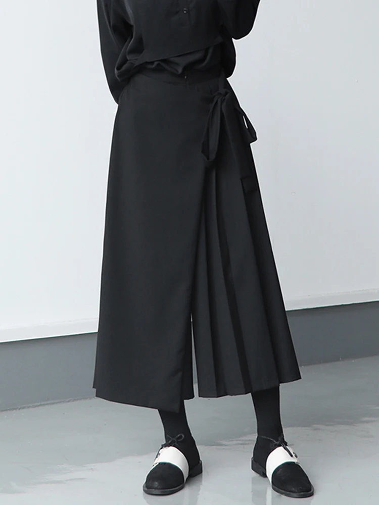 [EAM] High Elastic Waist Black Pleated Long Wide Leg Trousers New Loose Fit Pants Women Fashion Tide Spring Autumn 2024 1DB207