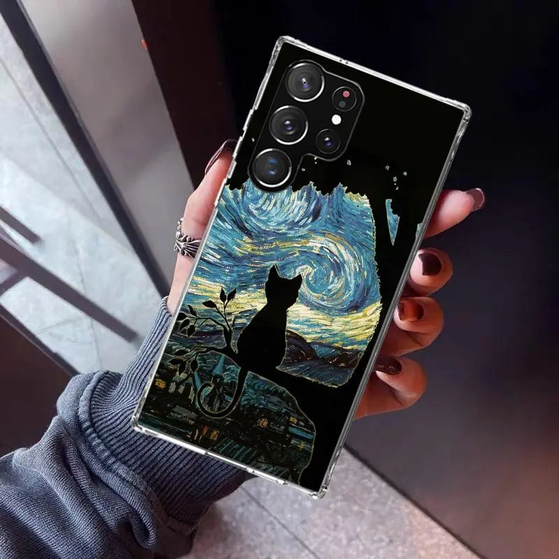 Black Cat Cartoon Cute Phone Case For Samsung Galaxy S23 S24 Ultra S22 + S21 Plus S20 FE Cover S10E S10 S9 S8 Silicone Print