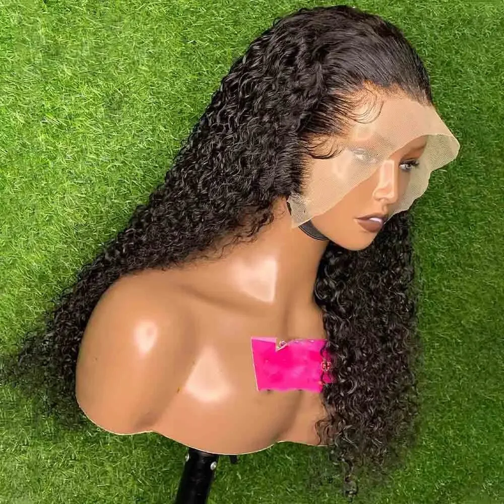 Perruque Lace Front Wig synthétique bouclée crépue sans colle, 26 pouces, perruque noire naturelle douce pour femmes avec cheveux de bébé préplumés 03/