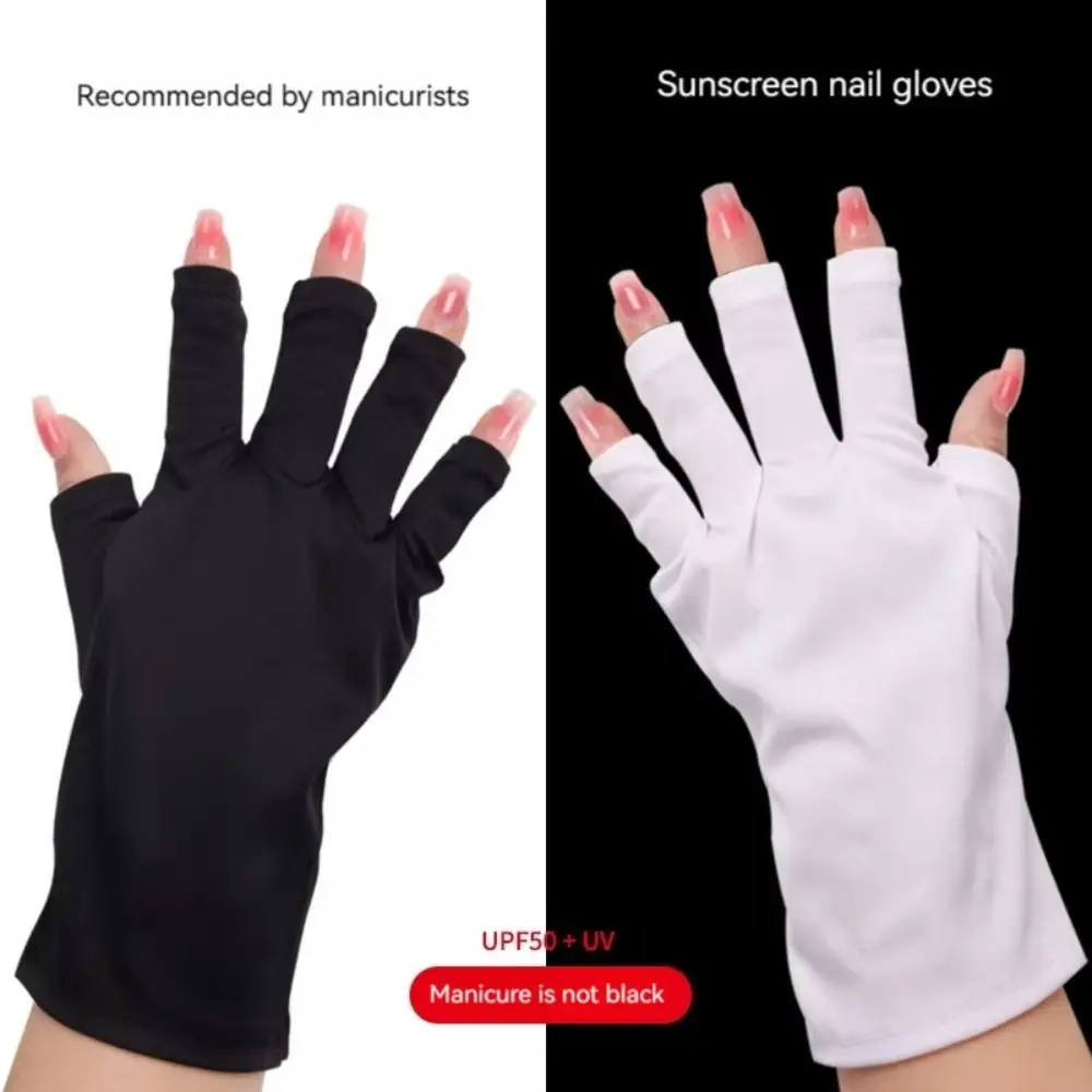 Half-finger Sunscreen Gloves Anti -UV UPF50 Nail Painting Gloves Protect Finger Skin Radiation Proof UV-protective Gloves