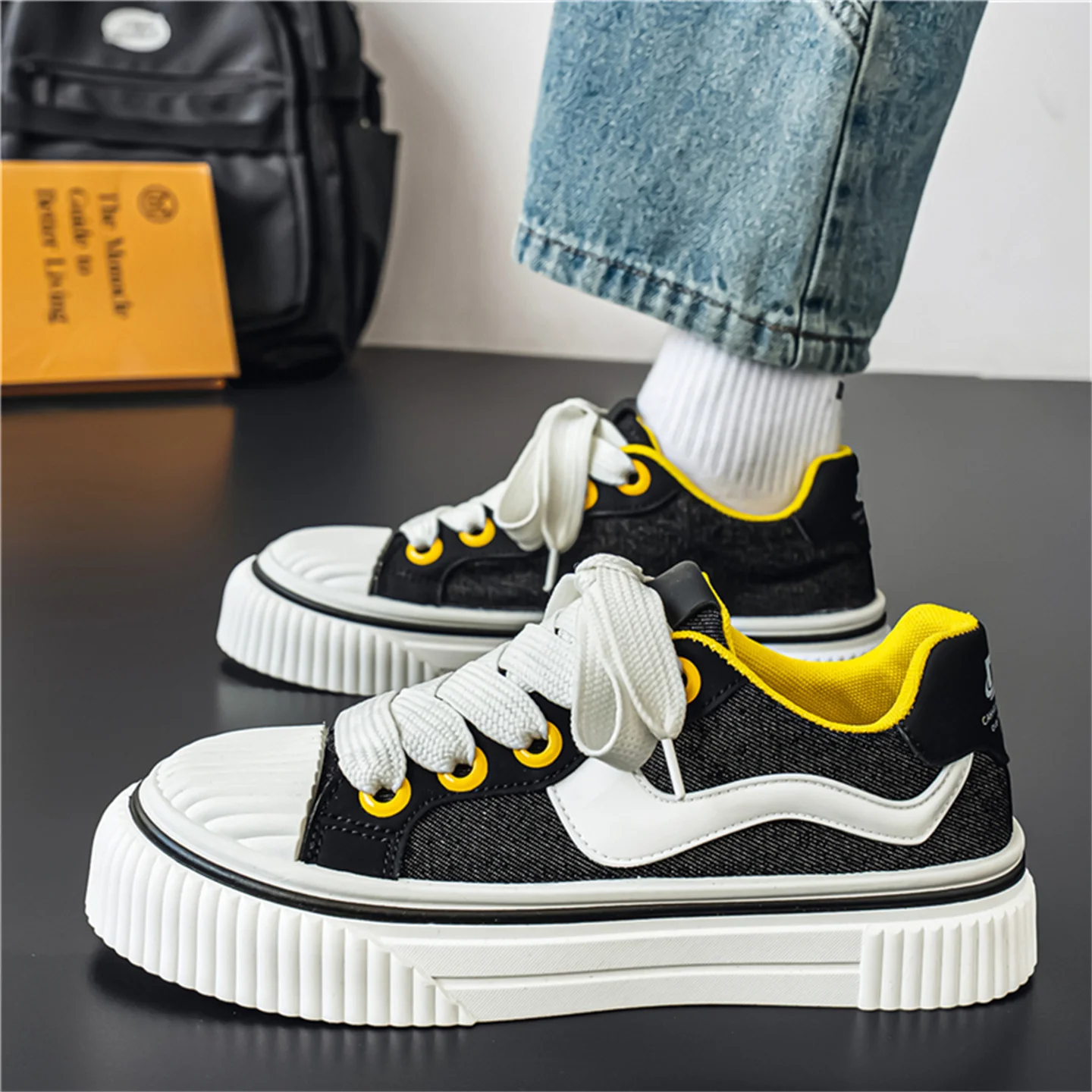 casual-canvas-men's-shoes-breathable-anti-slip-sports-trendy-low-top-glue-adhesive-rubber-outsole-round-toe-thick-heel
