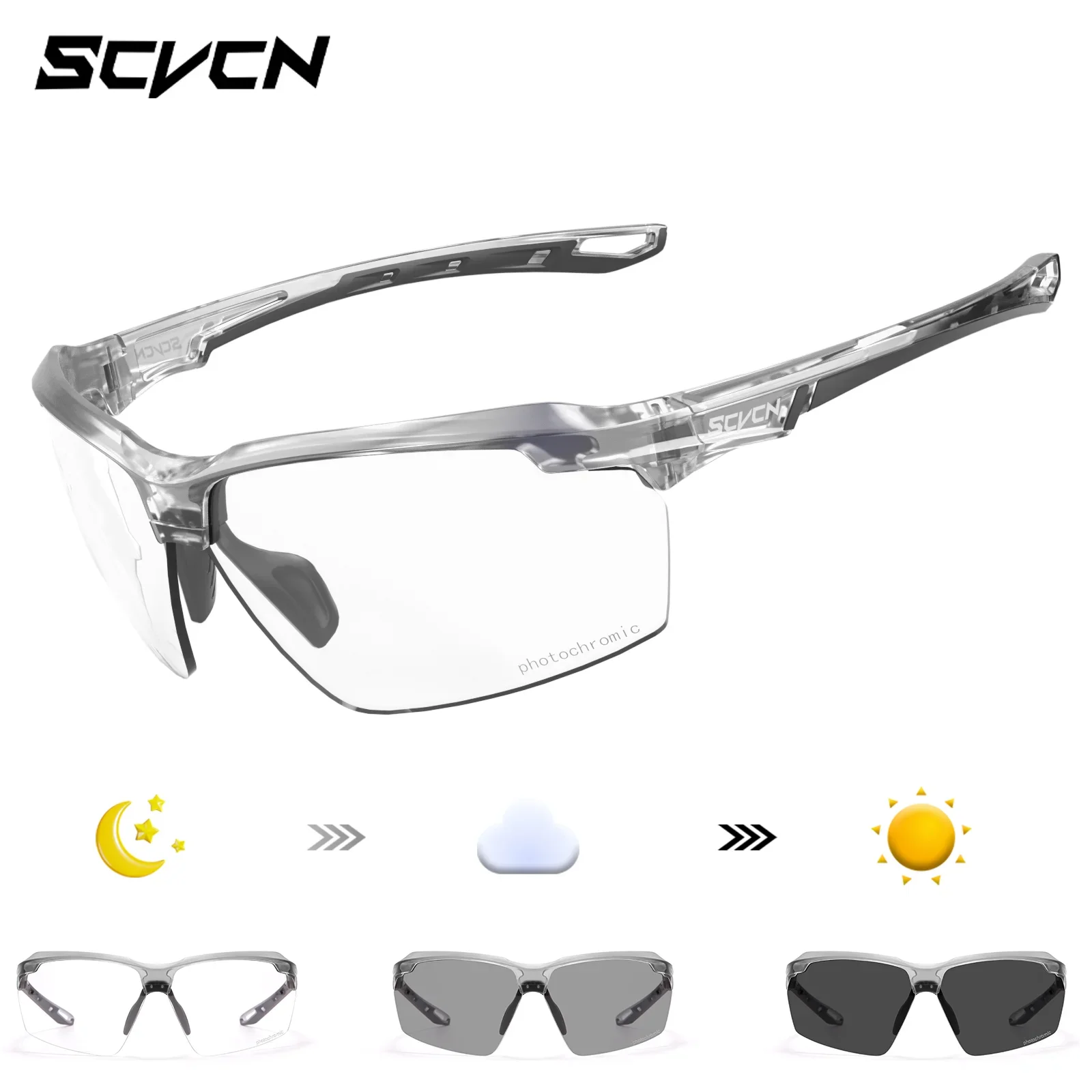 SCVCN Photochromic Sunglasses Cycling Glasses Bike Mountain Bicycle Hiking Golf UV400 Sports Glasses for Men Women Baseball