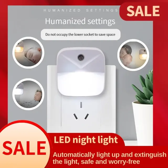 Lampka nocna LED, lampa czujnik sterowania oświetleniem inteligentna bezprzewodowa z wtyczką UE, lampa ścienna 220V do domowych korytarzy, łazienek, korytarzy