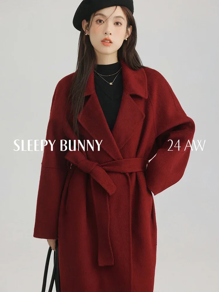 Retro Style Woolen Coat Women Winter Loose Fit Double-Sided Wool Elegant Long Overcoat High-End Minimalist Warm Outerwear 2025