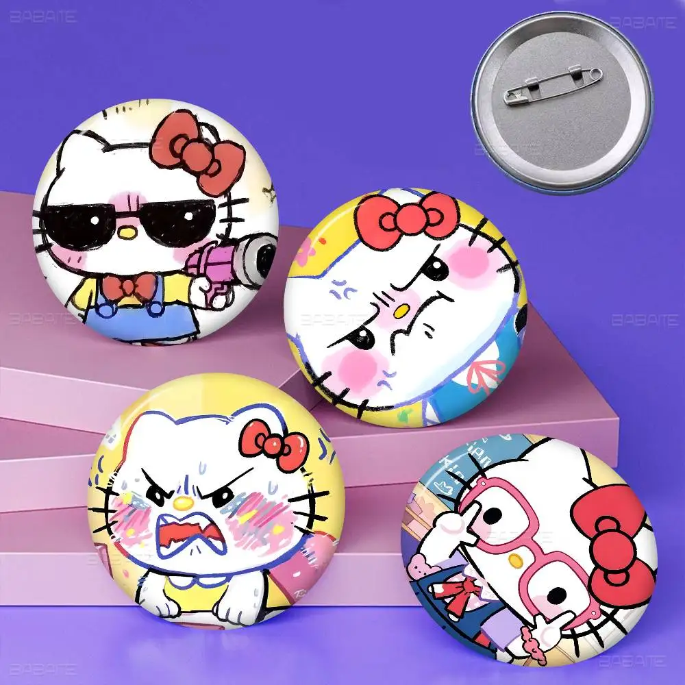 Cute H-Hello K-Kitty cartoon Creative Pins Funny Faces Round Snap-in Brooch Badge Backpack Hat Accessories Jewelry Gifts