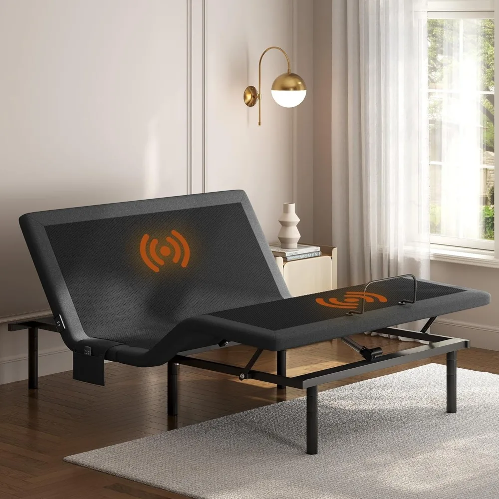 

queen size adjustable bed frame with massage and remote control, featuring usb ports and under-bed night lights