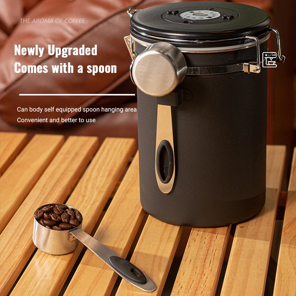 

Coffee Canister 40OZ Airtight Kitchen Food Storage Container Stainless Steel Coffee Grounds And Beans Spoon CO2-Release Valve