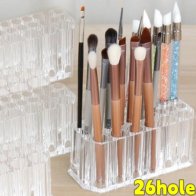 

26 Holes Acrylic Nail Art Brush Holder Lipstick Brushes Pen Organizer Showing Shelf Desktop Cosmetics Makeup Display Cases