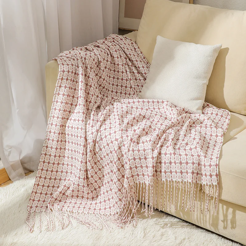 

Knitted Herringbone Plaid Throw Blanket for Sofa Couch Bed Winter Decor Cozy Bedspread Coverlet Oversized Warm Tassel Travel Big