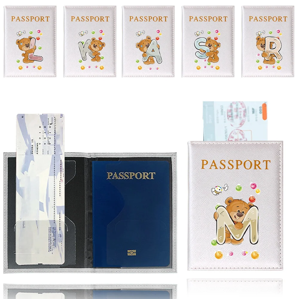 Passport Cover Leather Passport Holder Travel Document Bag Printing Bear Letter Series Passport Bag Travel ID Credit Card Bags