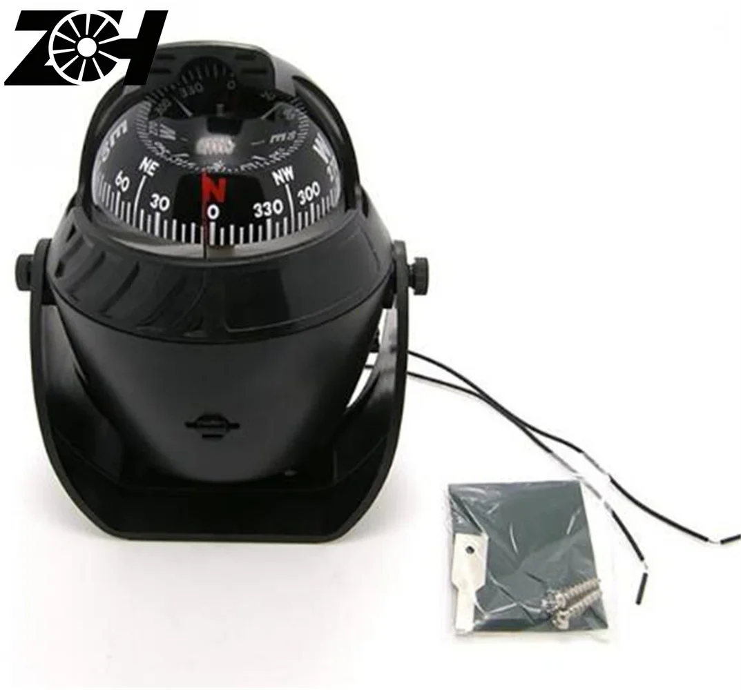 14X11cm Black ABS Macromolecule Plastic LED Light Digital Compass Magnetic Sphere Marine Military Electronic Boat Car Compass
