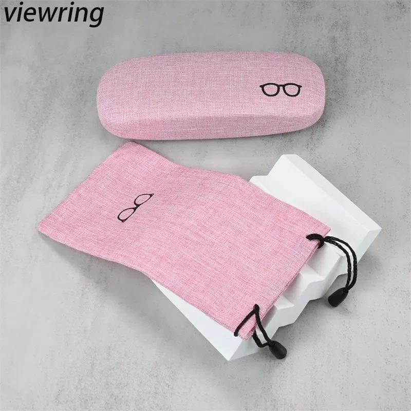 Viewring Fashion Set of Linen Pink Glasses Case Ultra-fine Fiber Portable Carrying Glasses Bag  Container Eyewear Protector