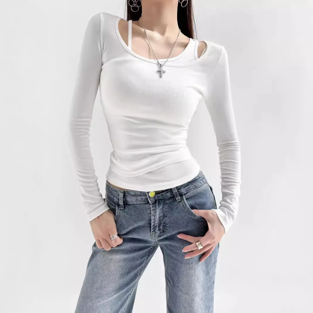 Two Long-sleeved Off-the-shoulder Bottoming Shirts Tops 2025 Autumn Winter New Slim-fitting and Thin Elastic Tight T-shirts
