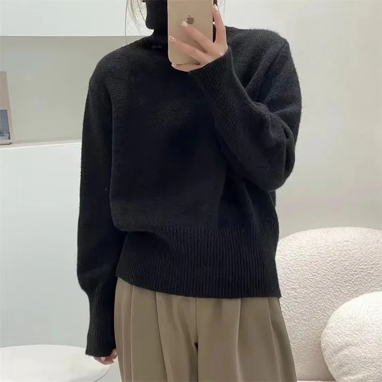 Pullovers Long Sleeve Turtleneck Solid Women Clothing Sweaters Knitted Jumpers High Street Loose 2024 Summer Slight Strech