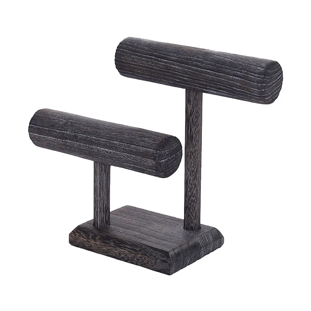 

1 шт., винтажная подставка для ювелирных изделий из цельного дерева, темно-серый органайзер для резинок для волос, держатель для резинок для волос, деревянная витрина для