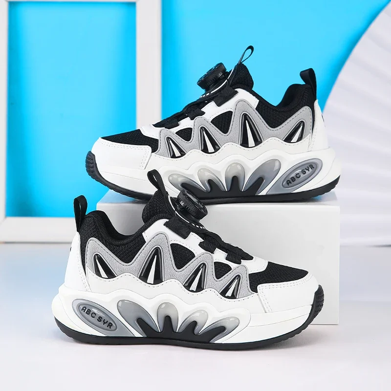 أحذية رياضية كاجوال للأطفال مضادة للانزلاق للأولاد أحذية رياضية ربيعية جديدة شبكية قابلة للتنفس بزر دوار أحذية ركض للأطفال