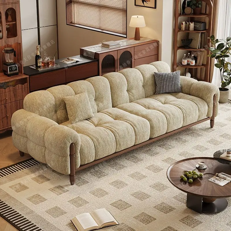 Cream wind living room size apartment fabric sofa simple modern piano keys straight row cloth sofa