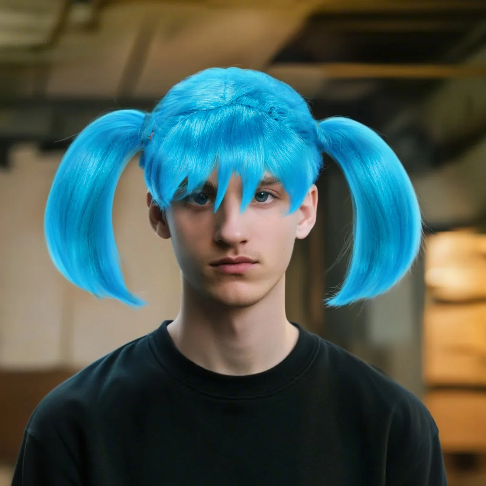 

Синий короткий прямой синтетический парик с челкой, парик с двойным хвостом, аниме, косплей, костюм на Хэллоуин, вечерние парик для женщин, гот