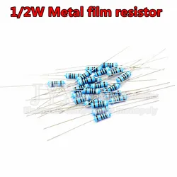 Resistor de película metálica 1% de 50 piezas, 1/2W, 1R ~ 10M 0R 2.2R 5.6R 100R 220R 330R 1K 1,5 K 2,2 K 3,3 K 4,7 K 10K 22K 47K 100K 470K 330K ohm 2,2 M