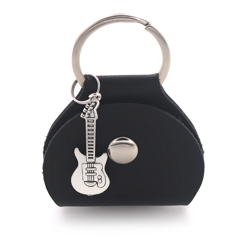 Fashion PU Leather Guitar Pick Holder Keychain Plectrums Storage Bag Case Keyring Bag Pendent Key Chain Charm Music Jewelry Gift