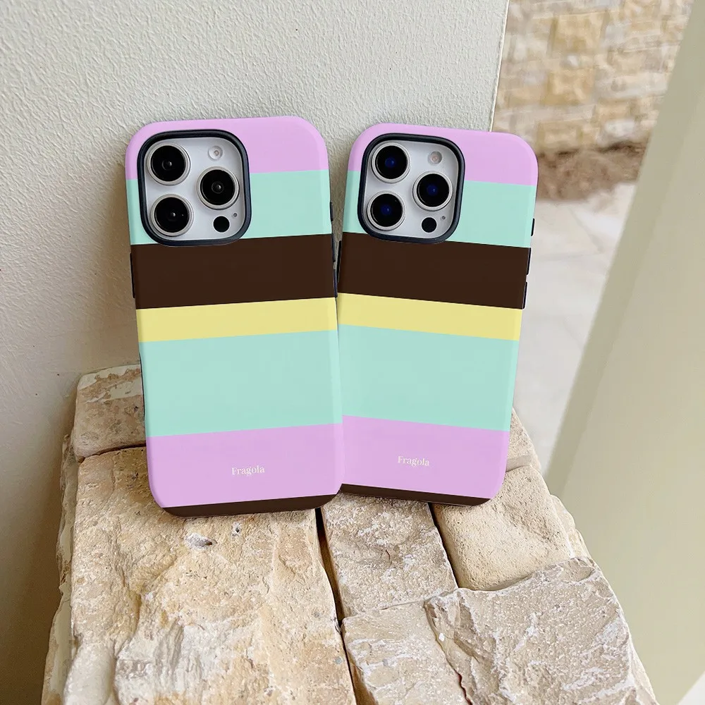 Macaron Layered Stripe Phone Case for Samsung Galaxy S22 S23 S24 S25 S26 FE Plus Ultra Edge 4G 5G Luxury Double-layer