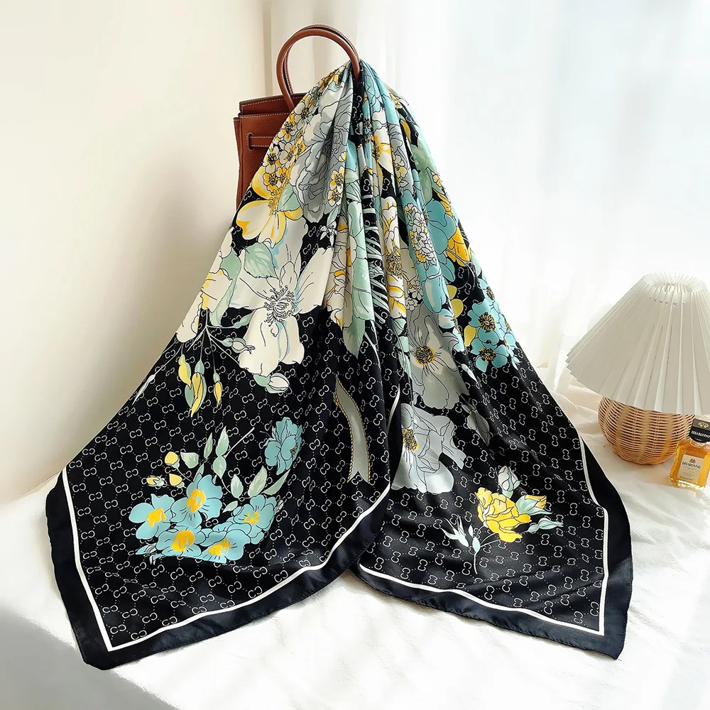 

130 см модный шарф с цветочным принтом пиона, женский солнцезащитный платок во французском стиле, дорожный аксессуар, большой квадратный шарф, оптовая продажа 239