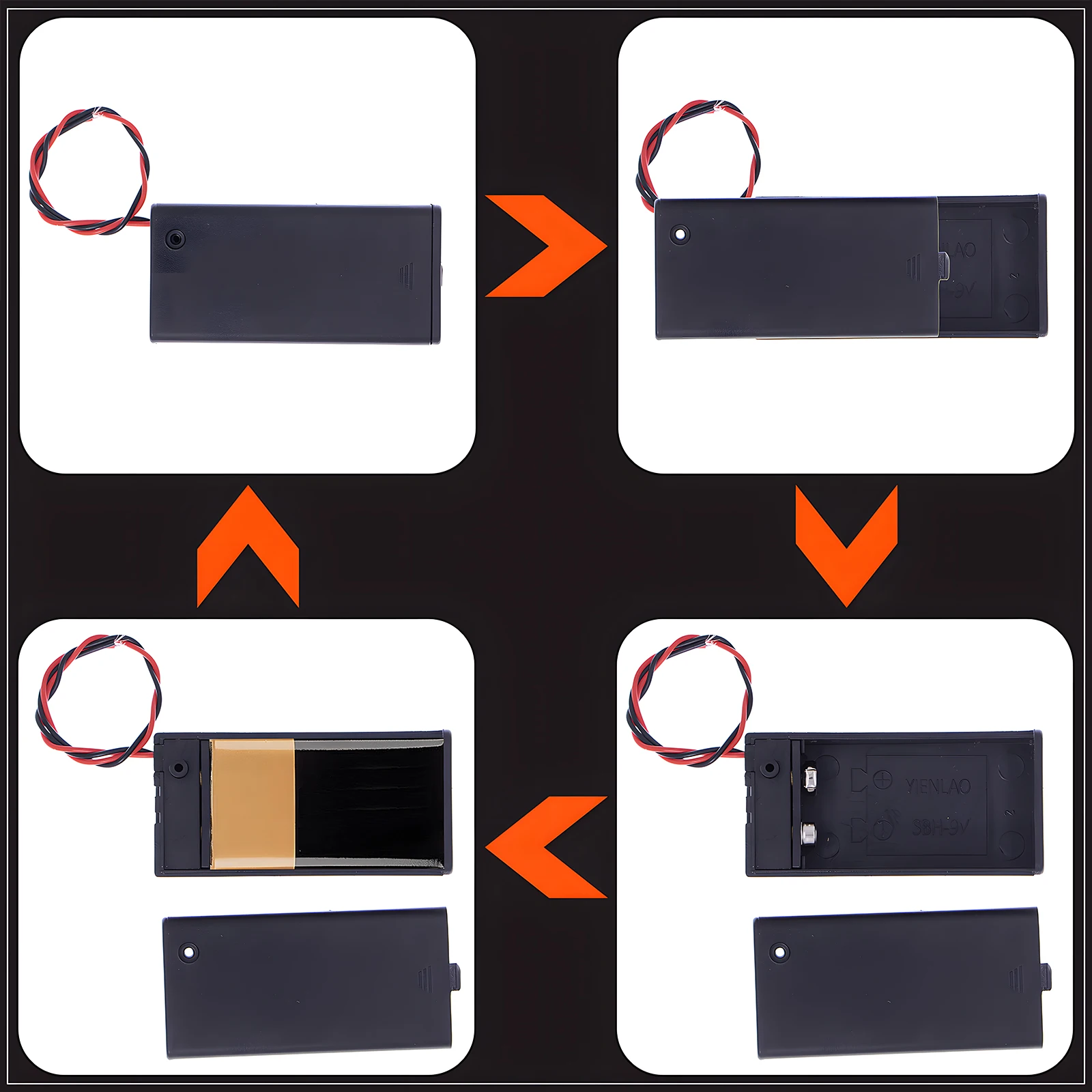 9V Battery Pack, Switched, Wired, Widely Used for Student Experiments or Other Devices Using 9V Batteries,  6 Pcs