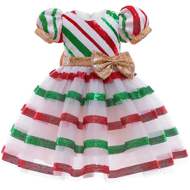 فستان زفاف للأطفال من CosplayPrincess مخطط مع فستان بفيونكة ترتر، فستان حفلات للفتيات، أداء مسرحي باليه