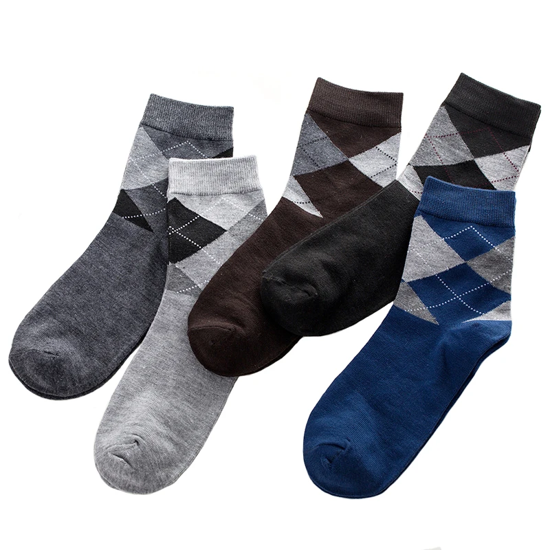 5 Pairs/Set Business Style Summer Men's Socks Cotton High Quality Deodorant Diamond Socks Autumn Spring Male Long Sock