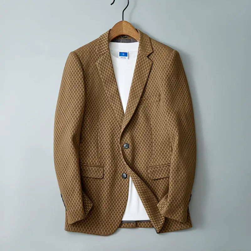 2026 Men High Quality Business Suit Jackets Men Slim Fit Corduroy Notch Lapel Two Buttons Blazers Man Casual Suit One Coat
