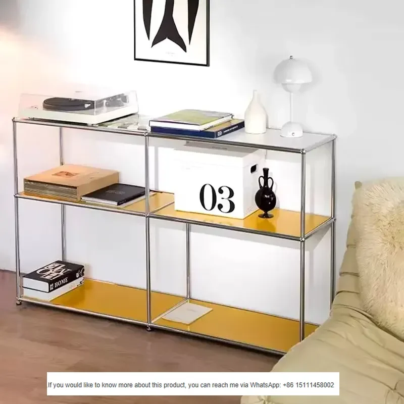 For Simple Modern Multi-layer Floor-standing Stainless Steel Bookshelf & Display Rack for Hallway Customizable Home Furniture