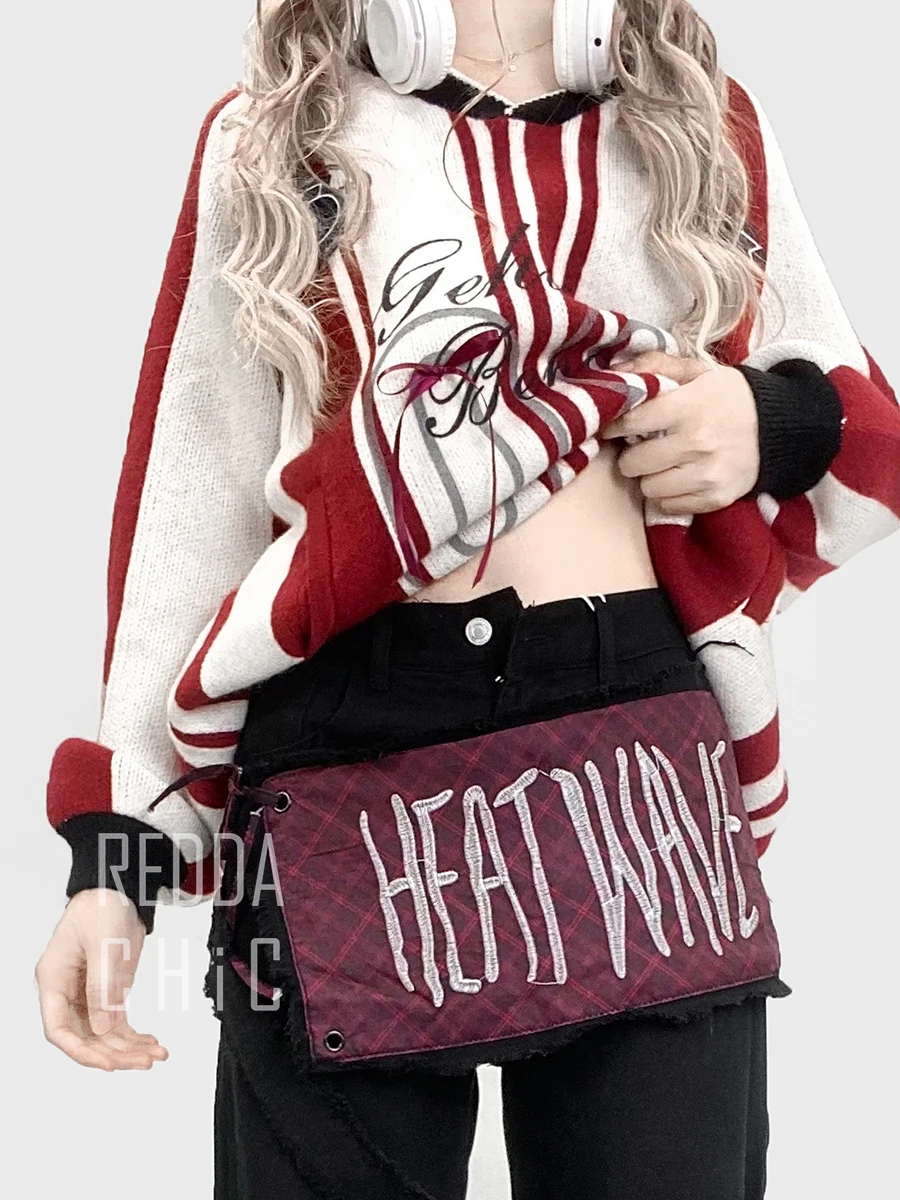 ReddaChic Striped Contrast Women Jersey Top Baseball Sporty Graphic Long Sleeves V-neck Loose Hoodie Retro Fall Winter Knitwear