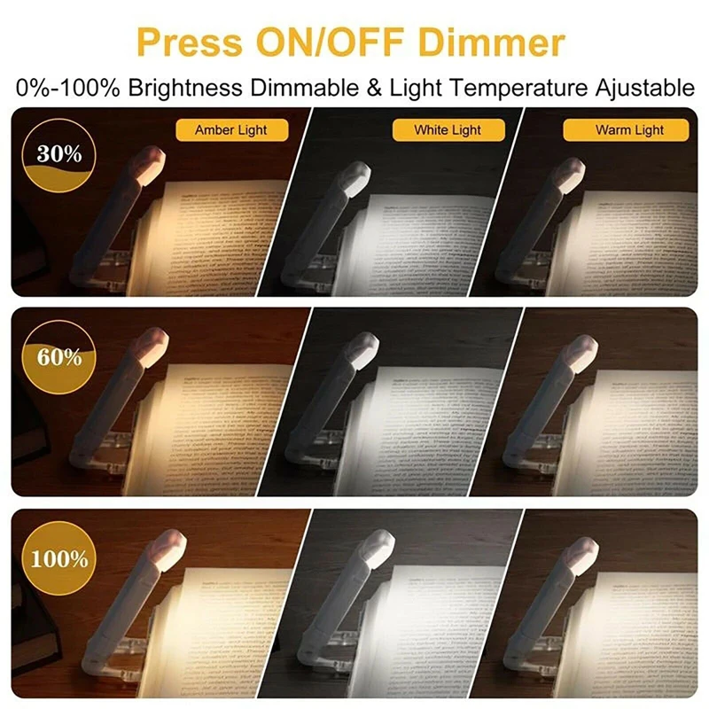 Eye Protection LED USB Reading Light,Rechargeable Book Lamp with 3 Dimming Mode,Long-Lasting Clip Light for Students&Book Lovers
