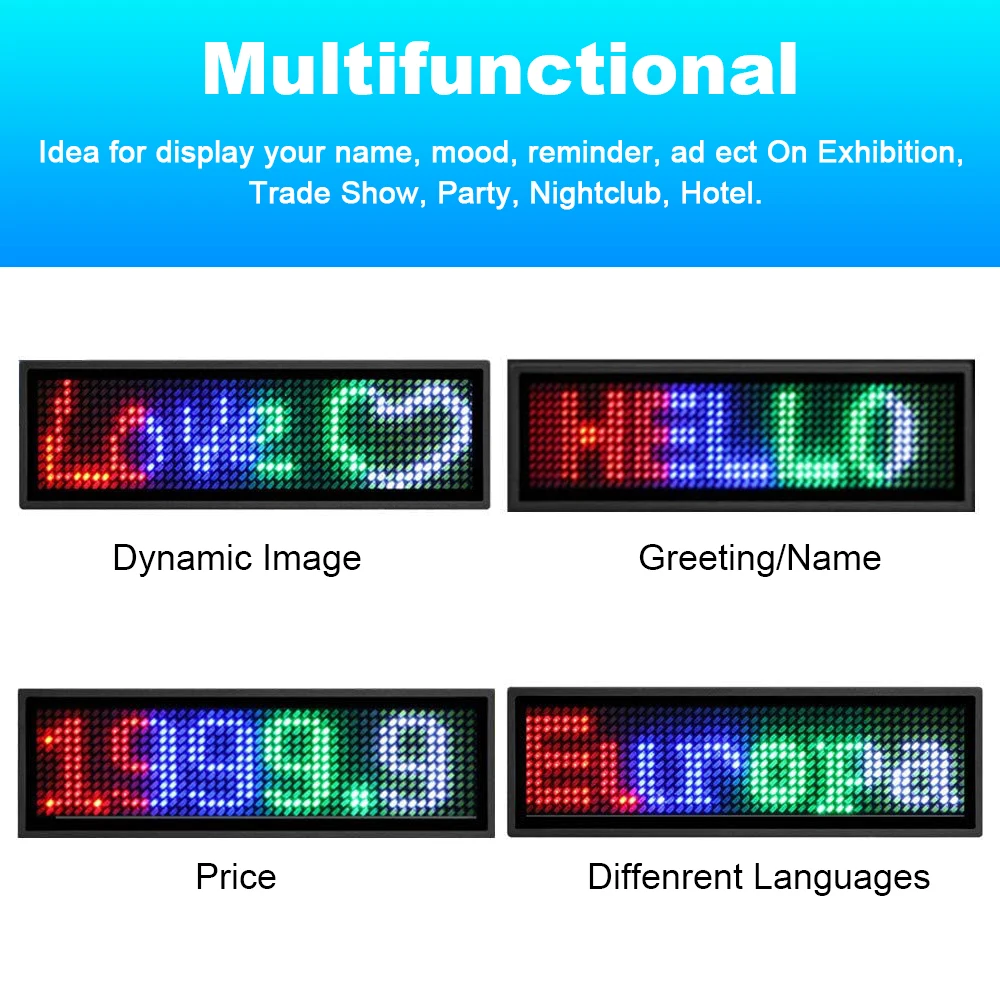 Mini Display a LED distintivo con nome programmabile fai-da-te controllo App multilingue scorrimento LED Tag Sign Badge per riunioni di eventi di feste