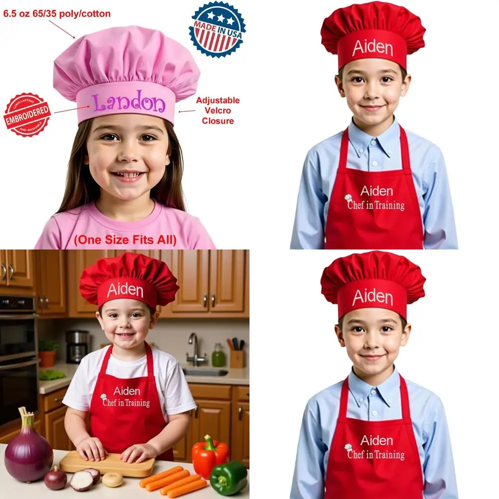 

Custom Embroidered Premium Child Apron & Chef Hat for Boys & Girls in Training, Kitchen Fun
