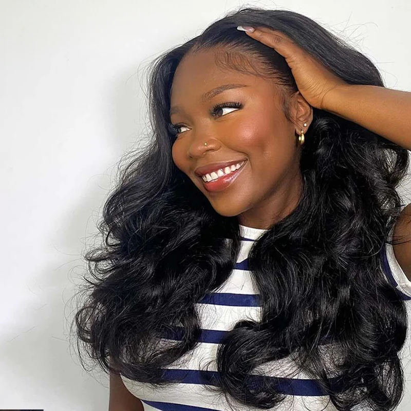 

230% Density Body Wave Glueless Human Hair Wigs 13x6 HD Lace Front Wigs Pre Plucked Pre Bleached Brazilian Virgin Bouncy Body Wave Lace Wigs With Baby Hair Natural Black Body Wave Wigs For Women