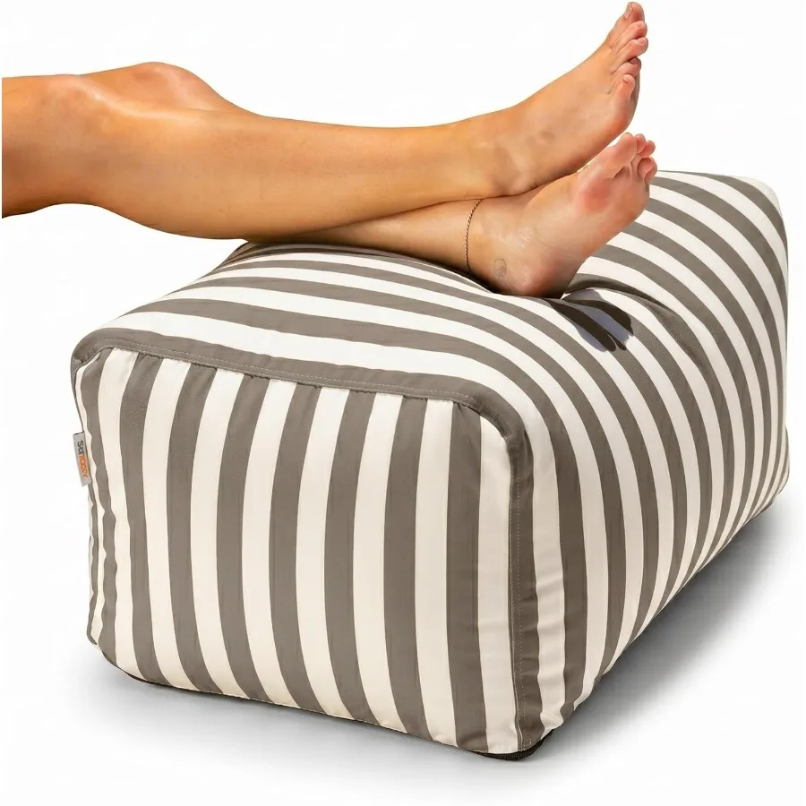 Leon Outdoor Bean Bag Ottoman, Taupe Striped