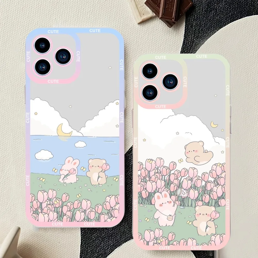 Cute Rabbit illustration Phone Case For Samsung Galaxy S23 S22 S21 S20 S10 Plus lite Ultra Transparent Shell