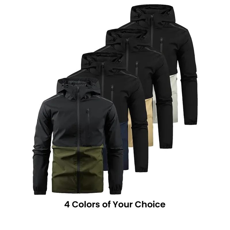 

Spring Autumn Windproof Hooded Contrast Jacket Outdoor Sports Leisure Trendy Coat Men Women Fashion Parka Lightweight Warm Windb