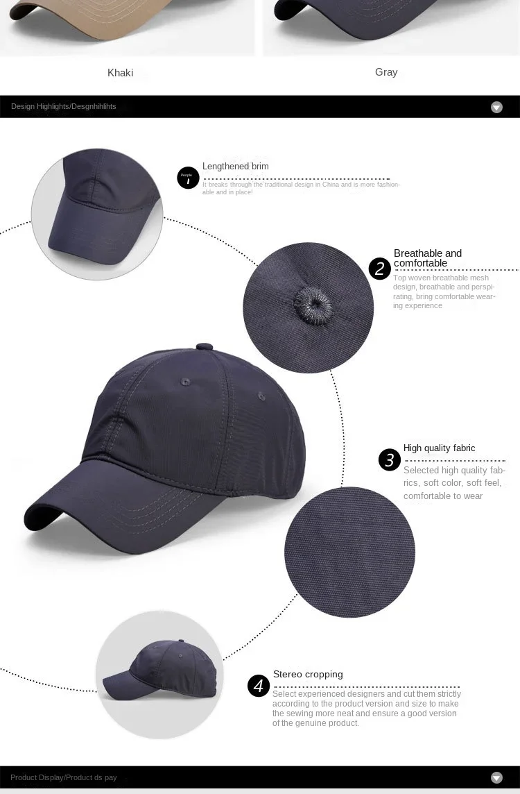 Brand Oohmy Baseballkappe, kleiner und großer Kopf, Übergröße, XXL, schnell trocknend, atmungsaktiv, Übergröße, verstellbar, weiche Oberseite, 56–60 cm, 60–63 cm – Detail 3