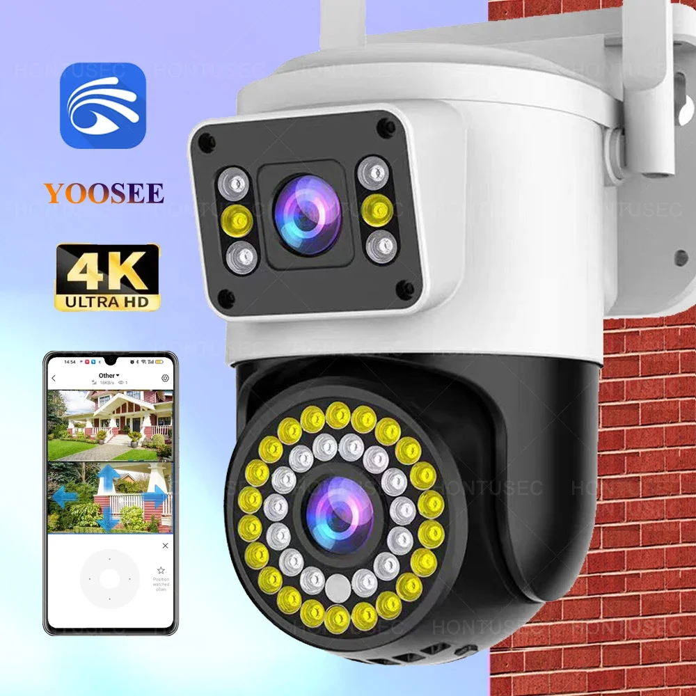 2K 4MP YOOSEE IP Camera Dual Lens PTZ Wifi Camera Dual Screen AI Human Auto Tracking Two Way Audio Video Surveillance Camera