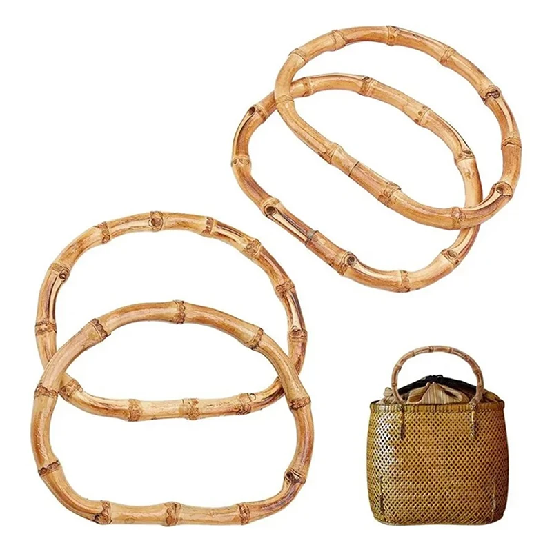 Nouveau sac rond en bambou en forme de D, poignées en bois, sac à main Vintage fabriqué à la main, sangles de remplacement, accessoires de sac de bricolage, poignées en bois naturel