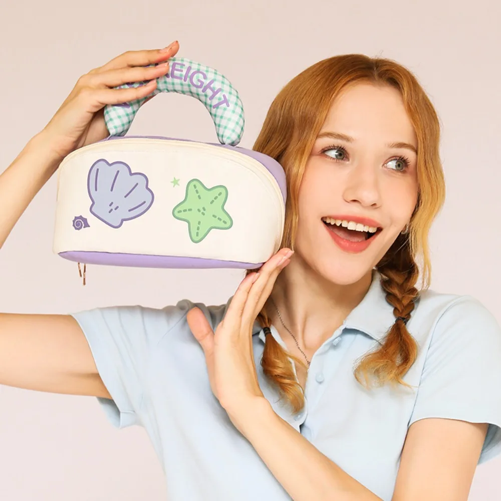 

Fashion Dopamine Color Cute Makeup Bag Shell Kawaii Handheld Cosmetic Case Organizer Case Zipper Toiletry Bag Outdoor