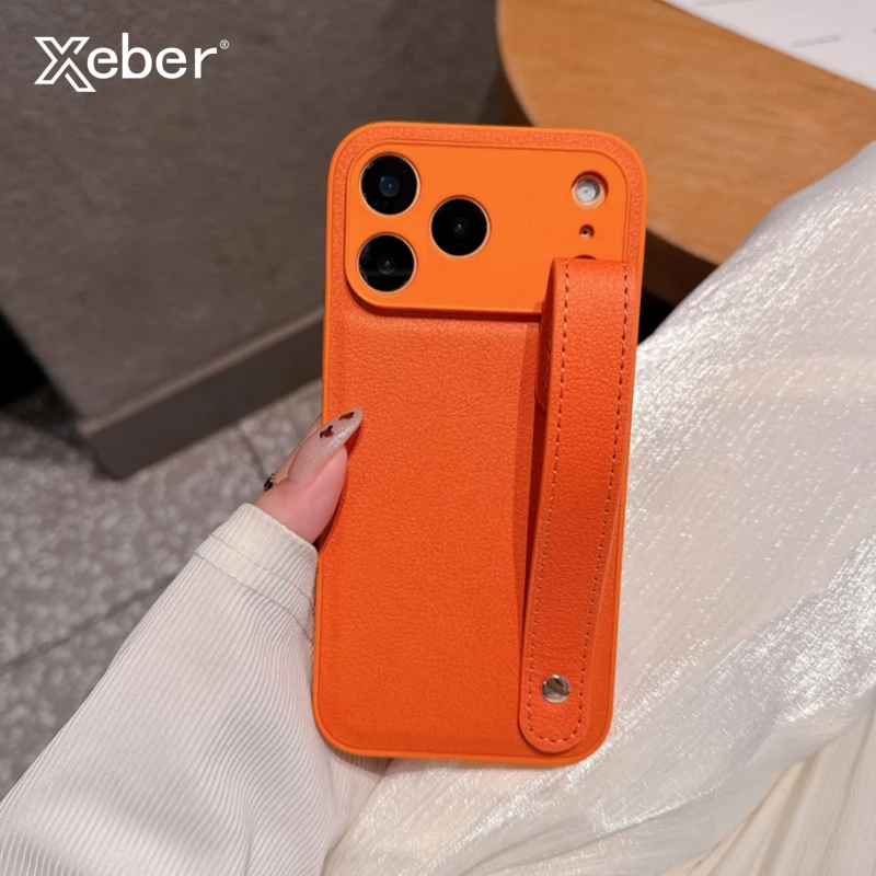 Lederhalterung Handgelenkschlaufe Candy Stand Case für iPhone 17 16 15 14 13 12 11 Pro Max Plus Air Hand Band Halter Silikonhülle