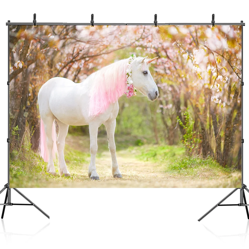 Bonvvie Background Horse Fairytale Flower Sea Kids Birthday Party Room Decor Portrait Photographic Backdrop For Photo Studio