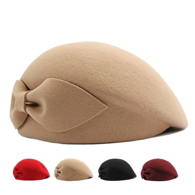 Europejski i amerykański kaptur damski jesień i zima nowy wełniany Beret koreański styl elegancki brytyjski Retro Beret stewardessa czapka