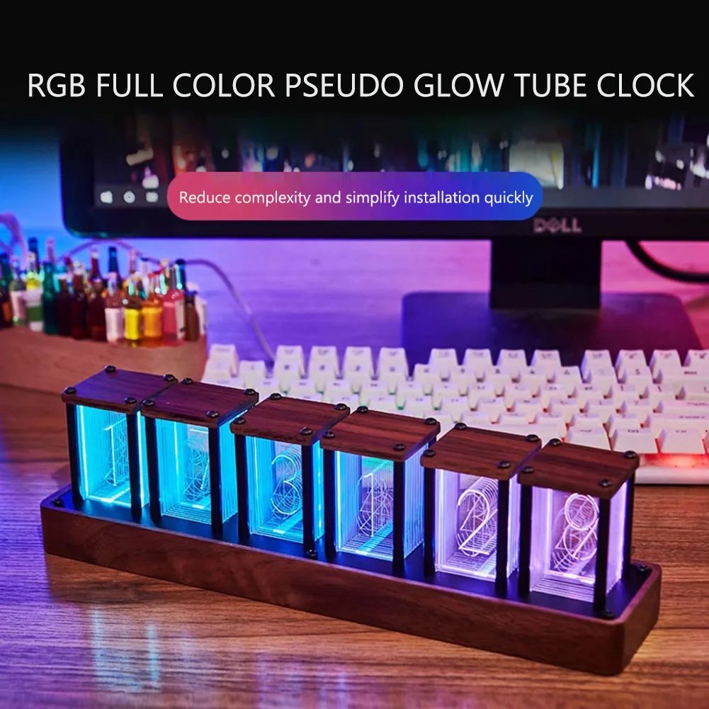 Nixie Tubes Clock Glow Tube Clock RGB Screen Digital Clock DIY Analog Digital Tube Desktop Digital Clock Decoration Gift