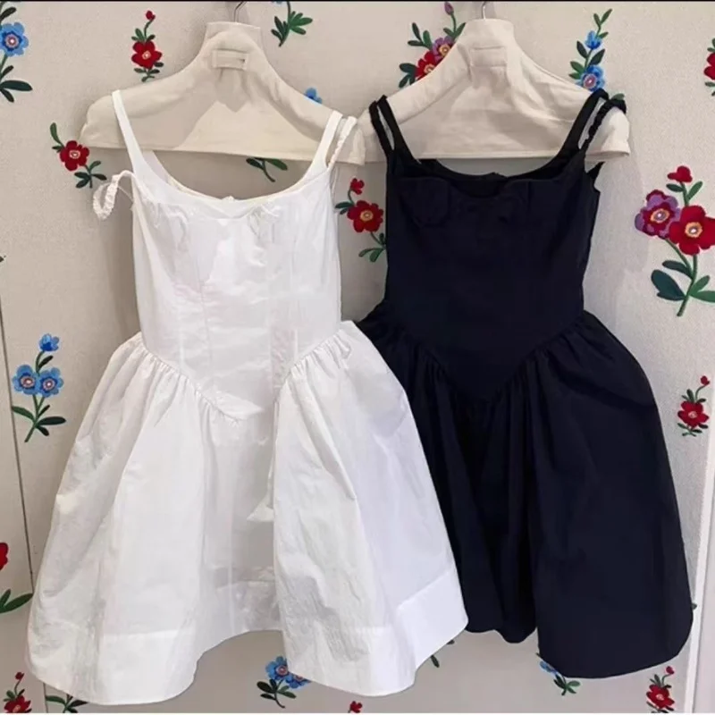 

Fashion Baby Girl Princess Cotton Strap Dress Toddler Child Suspender Vestido Black White Solid Color Summer Baby Clothes 2-10Y