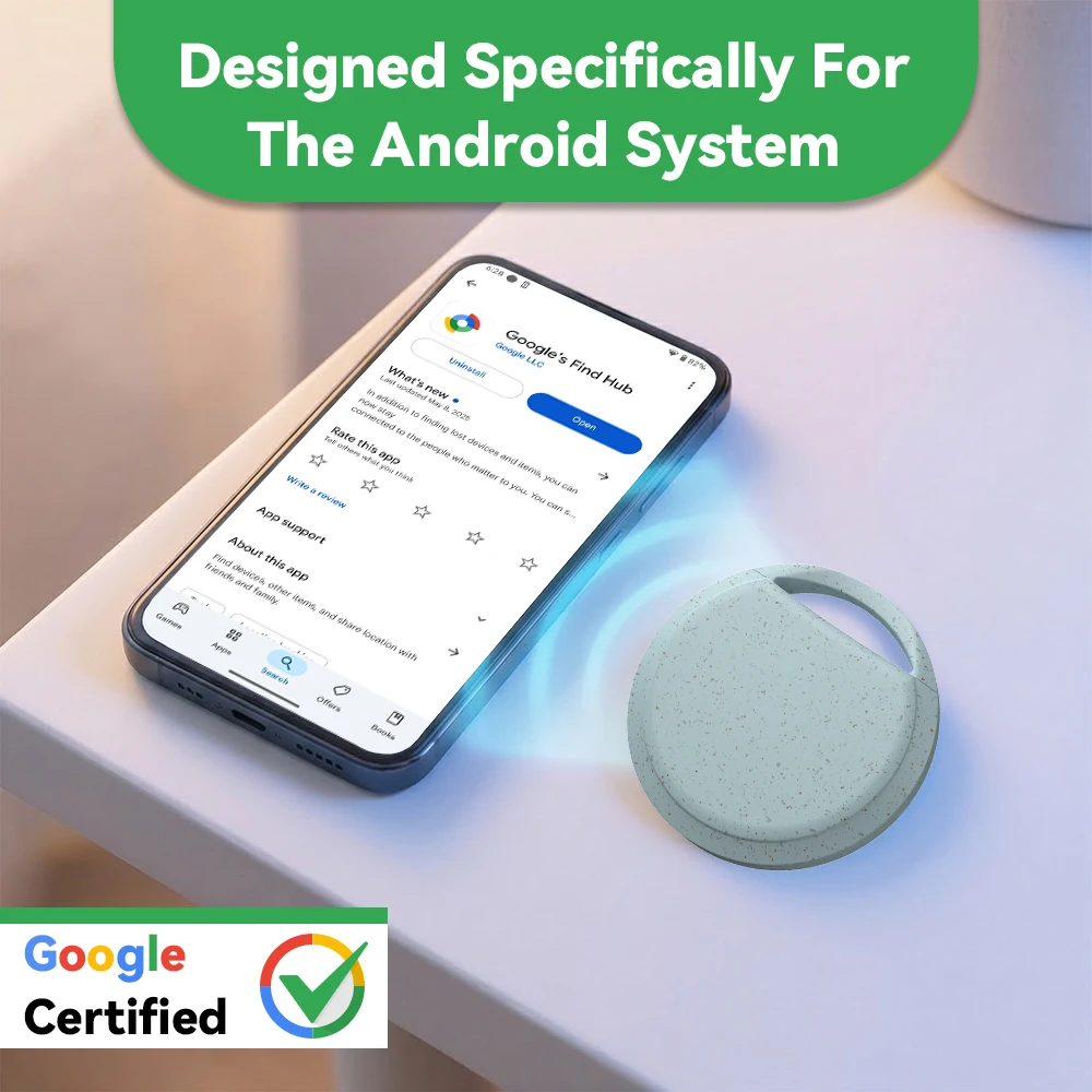 Android Tracker for Google Find Hub Smart Tag Anti-Lost Item Finder for Keys Wallet Luggage Bags Made with Recycled Materials